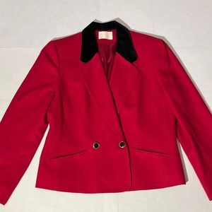 Vintage Pendleton Vibrant Red Virgin Wool Blazer Jacket Black Velvet Collar